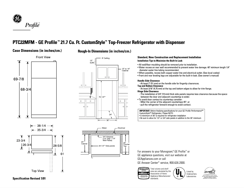 Imagen de la primera página del manual del dispositivo Profile CustomStyle PTC22MFMLCC