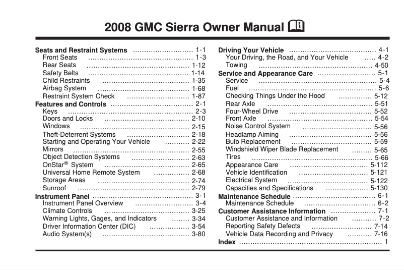 Página nº 1 - Manual de usuario GMC Sierra HD (2008)