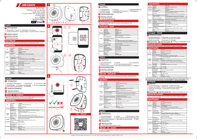 Imagen de la primera página del manual del dispositivo DS-PS1-I-WE