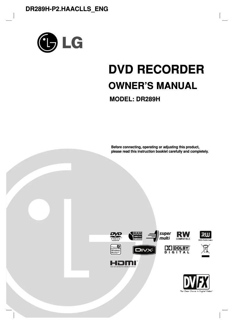 Página 1 del manual Manual de usuario LG DR289H