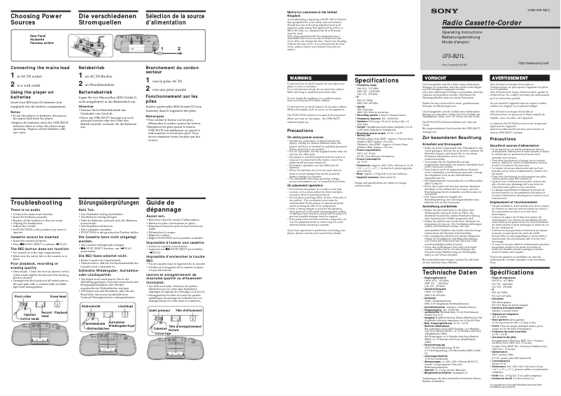 Imagen de la primera página del manual del dispositivo CFS-B21L