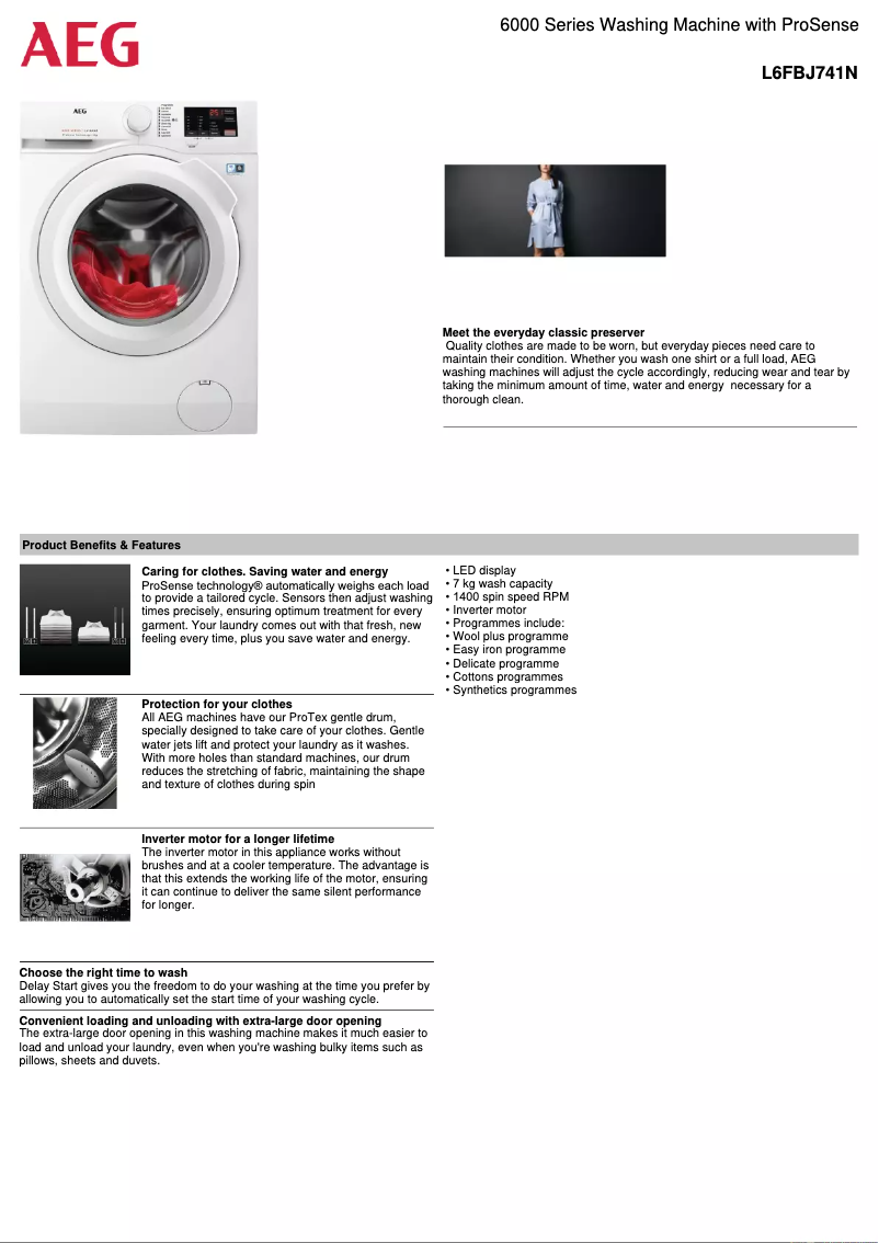 Página 1 del manual Ficha técnica AEG L6FBJ741N