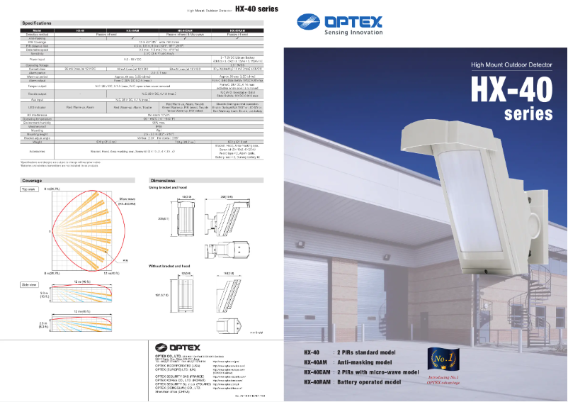 Página 1 del manual Ficha técnica Optex HX-40AM