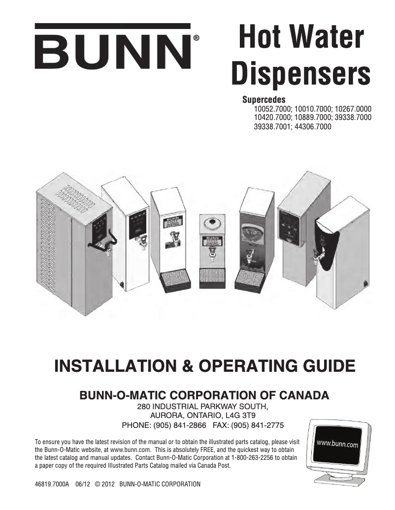 Página 1 del manual Guía de instalación Bunn H10X-80-208