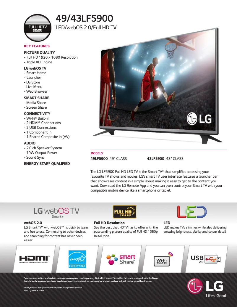 Imagen de la primera página del manual del dispositivo 49LF5900