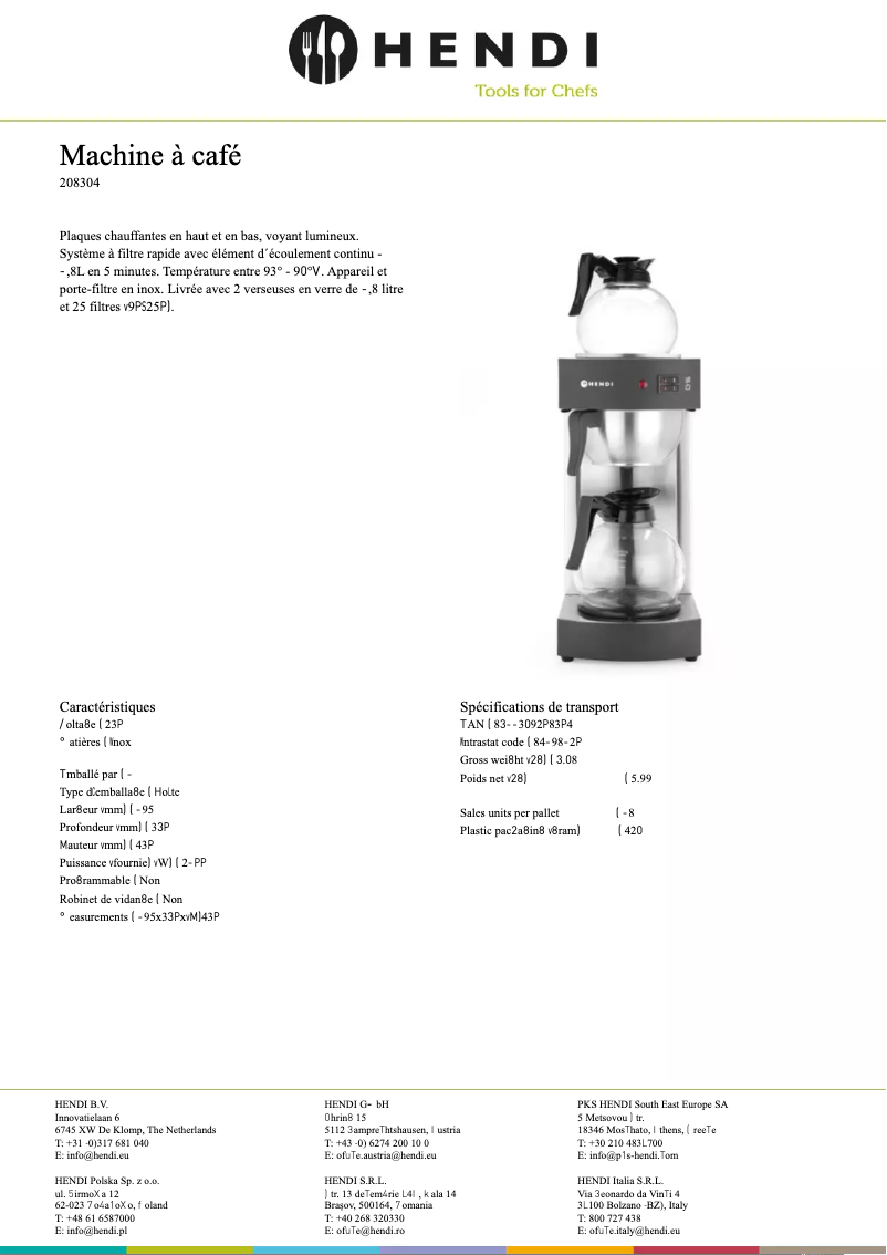 Página 1 del manual Ficha técnica Hendi 208304