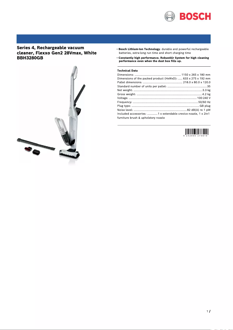 Página nº 1 - Ficha técnica Bosch BBH3280GB