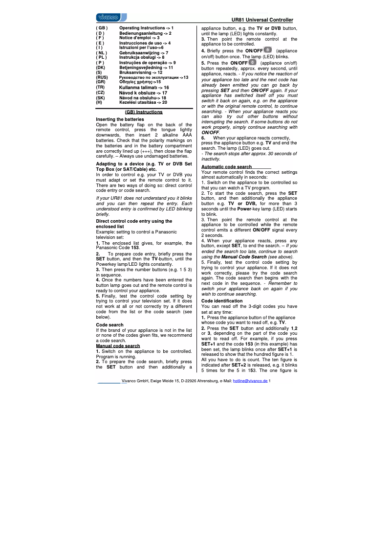 Imagen de la primera página del manual del dispositivo 8in1 universal remote control