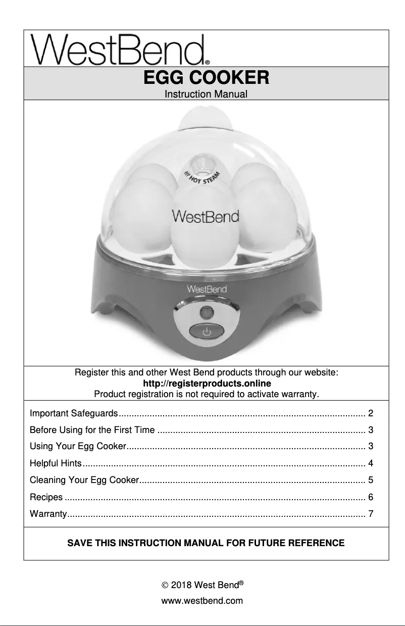 Página 1 del manual Manual de usuario WestBend 87628