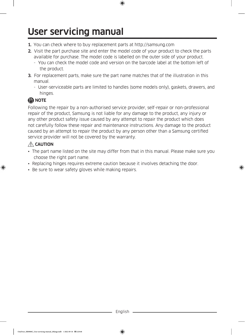 Imagen de la primera página del manual del dispositivo RW33B99C5TF