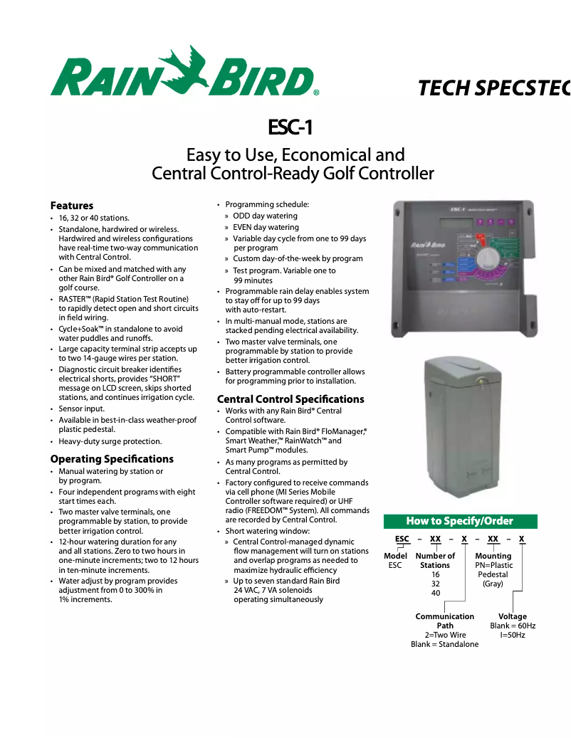 Página nº 1 - Ficha técnica Rain Bird ESC-1
