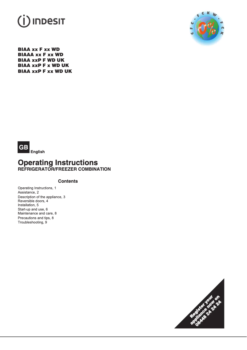 Imagen de la primera página del manual del dispositivo BIAA 13P F WD UK