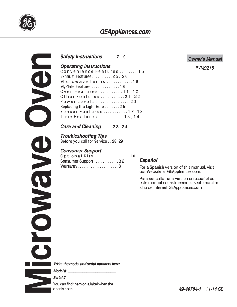 Imagen de la primera página del manual del dispositivo Profile PVM9215DFBB