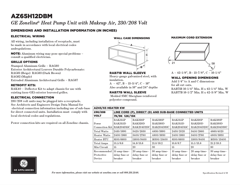 Página 1 del manual Ficha técnica GE AZ65H12DBM