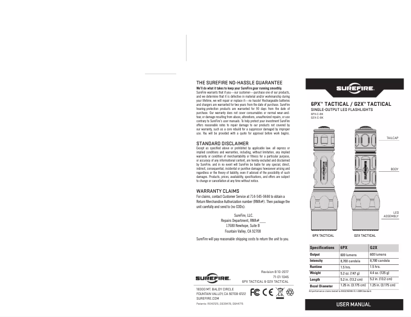 Página 1 del manual Manual de usuario SureFire G2X Tactical