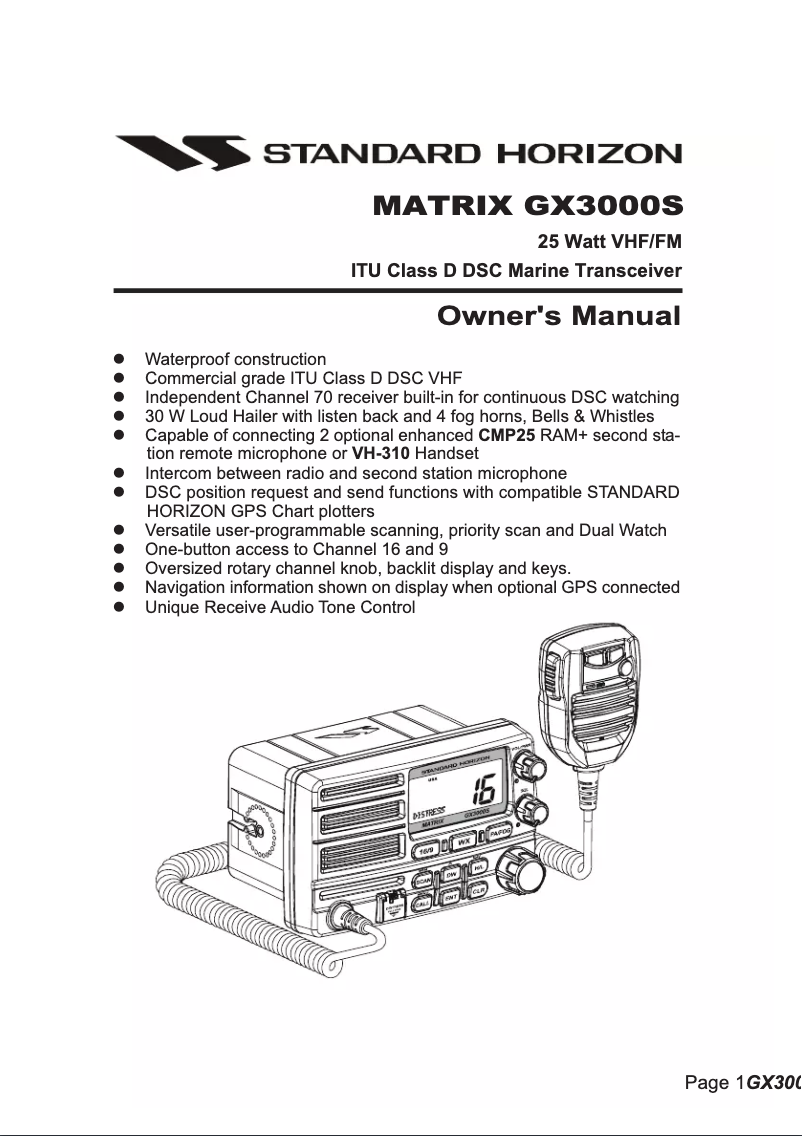 Página nº 1 - Manual de usuario Standard Horizon Matrix GX3000S