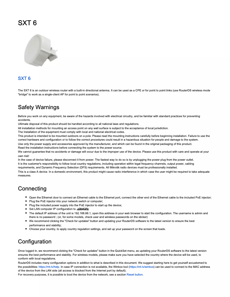 Página 1 del manual Manual de usuario Mikrotik SXT 6