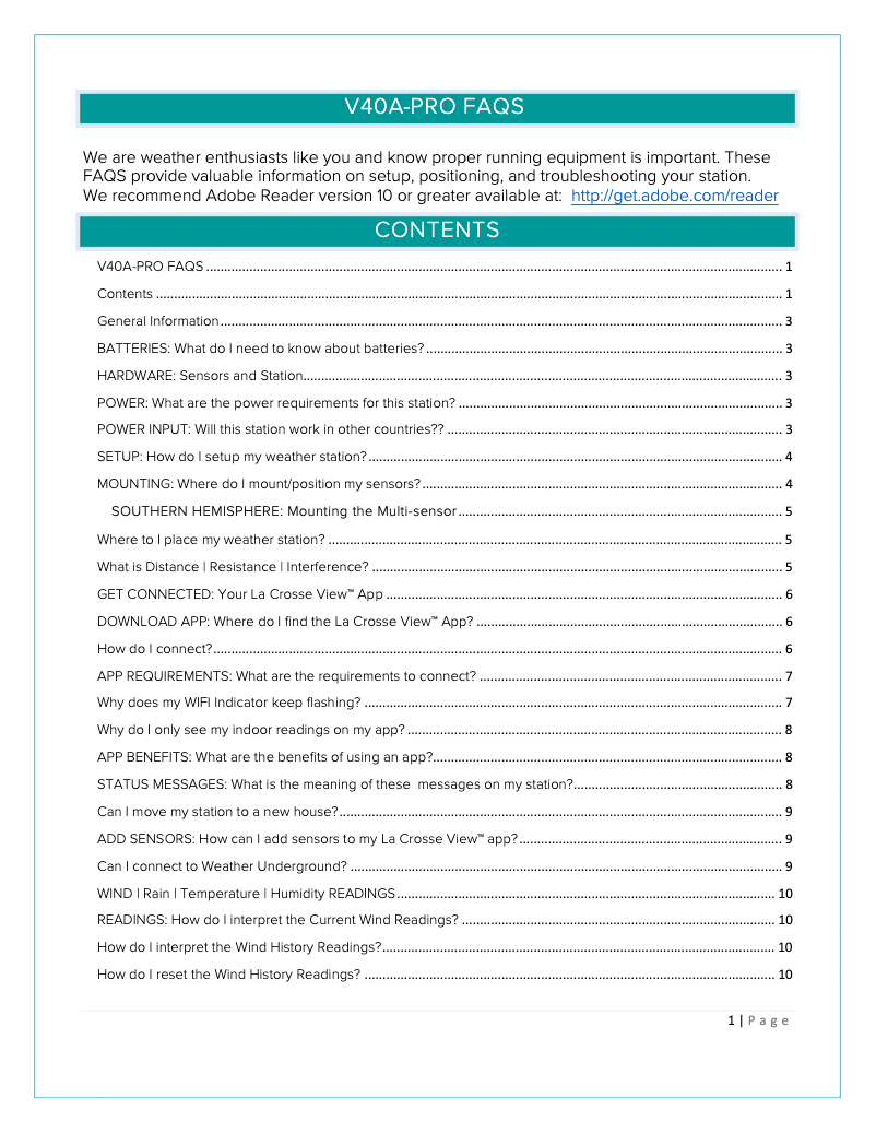 Imagen de la primera página del manual del dispositivo V40A-PRO-11