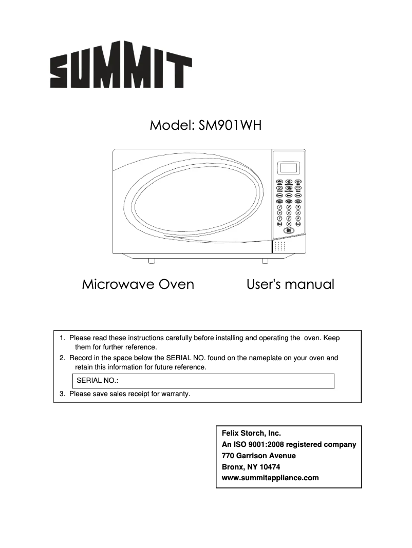 Página 1 del manual Manual de uso y mantenimiento Summit SM901WH