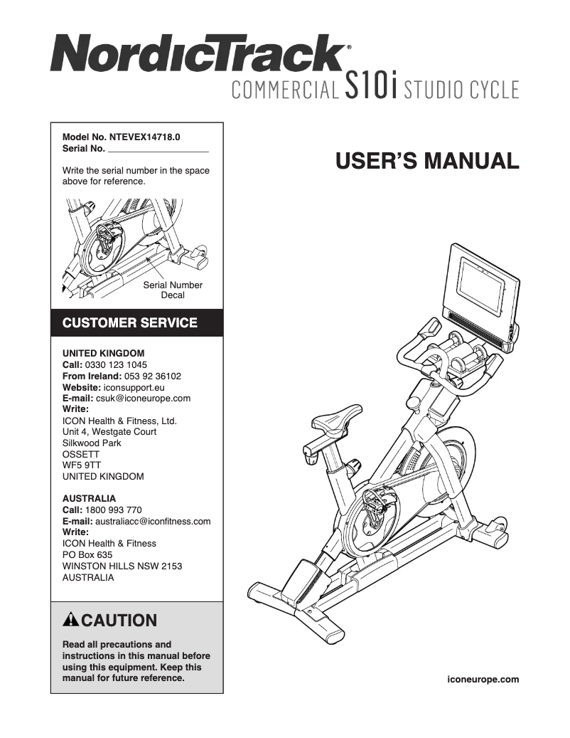 Imagen de la primera página del manual del dispositivo Commercial S10 Studio Cycle