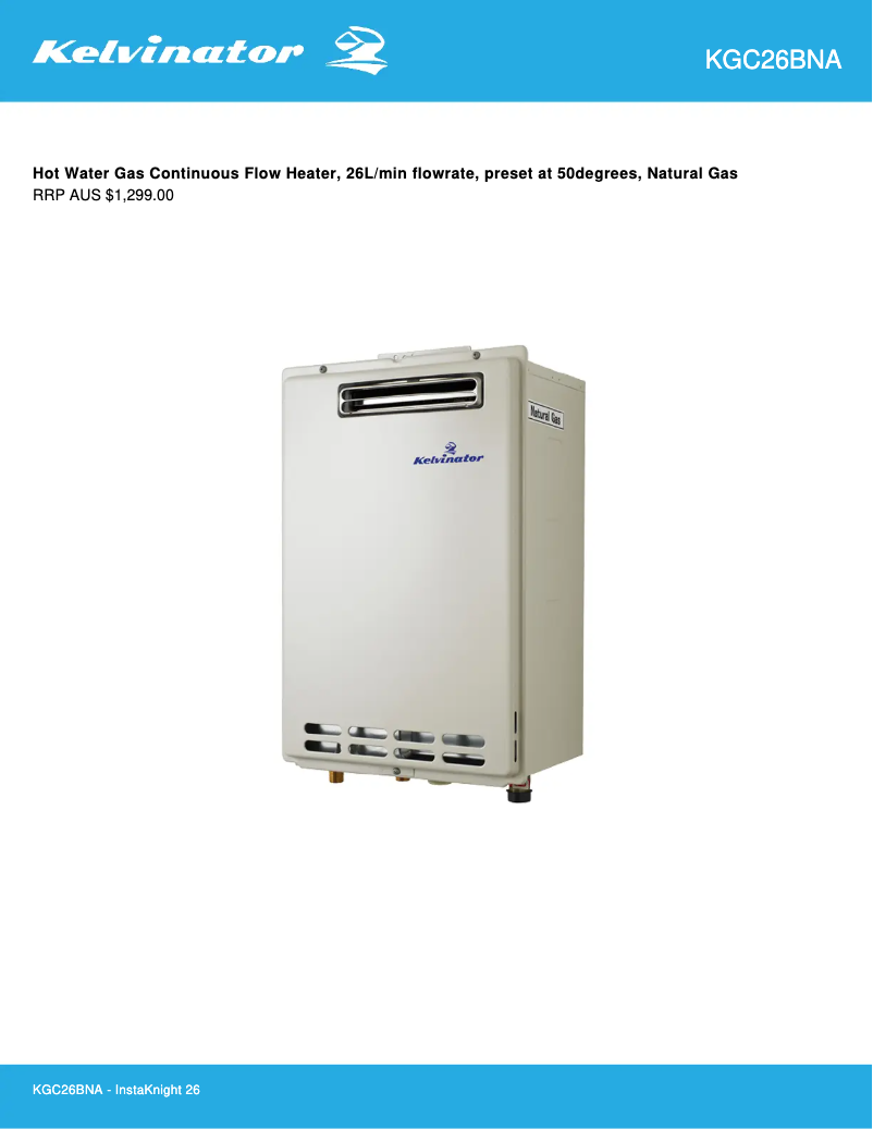 Página 1 del manual Ficha técnica Kelvinator KGC26BNA