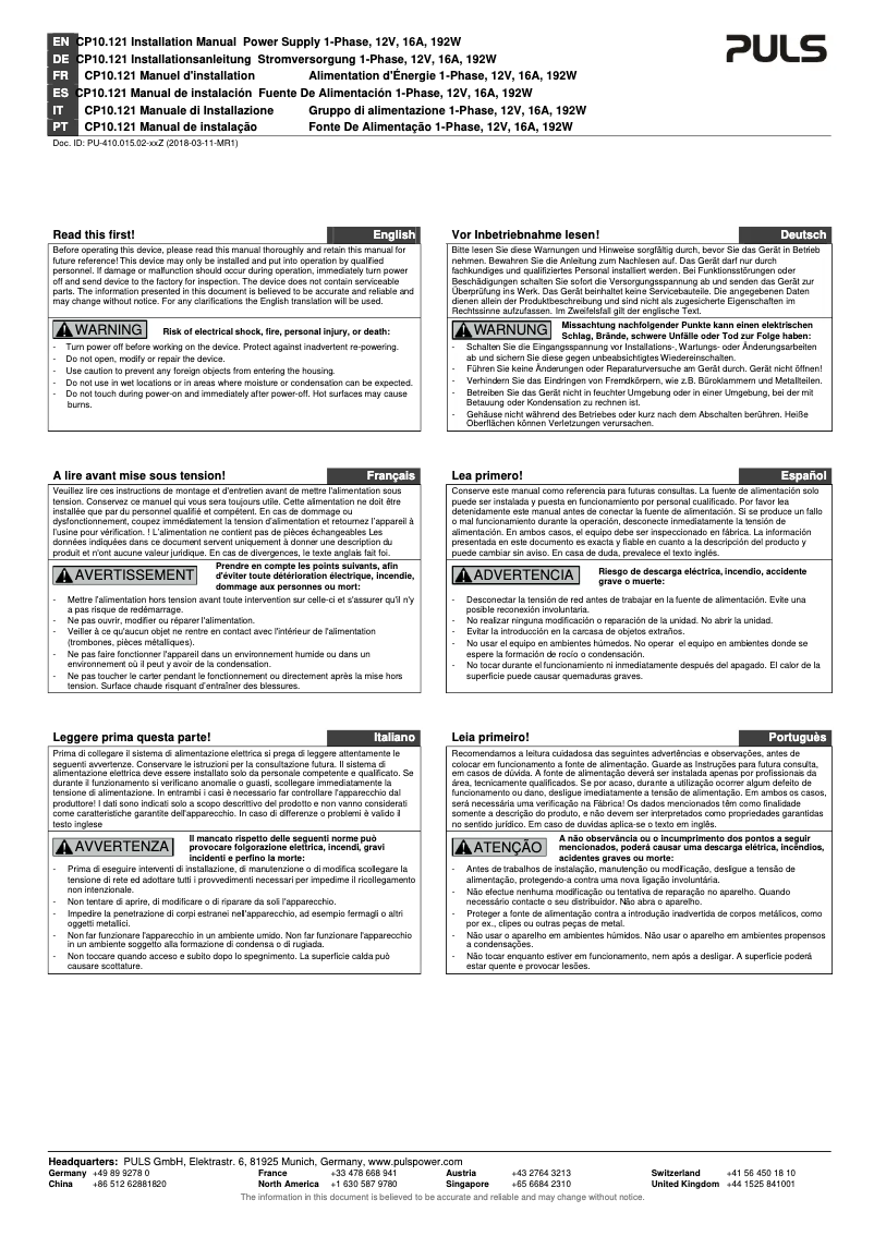 Página 1 del manual Manual de usuario Puls Dimension CP10.121