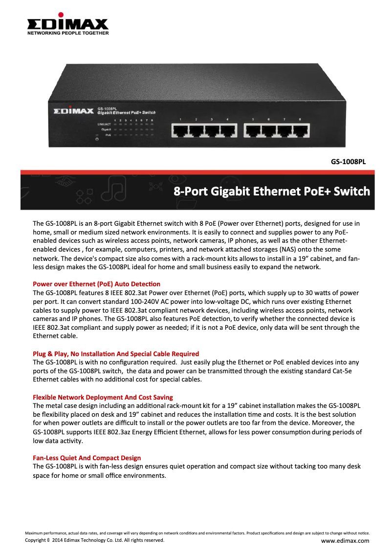 Página nº 1 - Ficha técnica Edimax GS-1008PL