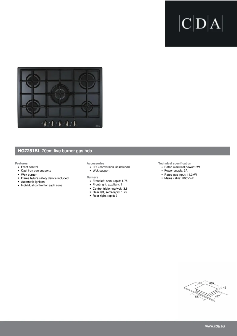Página 1 del manual Ficha técnica CDA HG7251BL