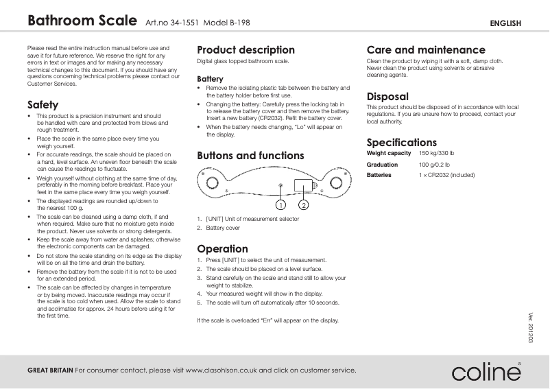 Imagen de la primera página del manual del dispositivo B-198