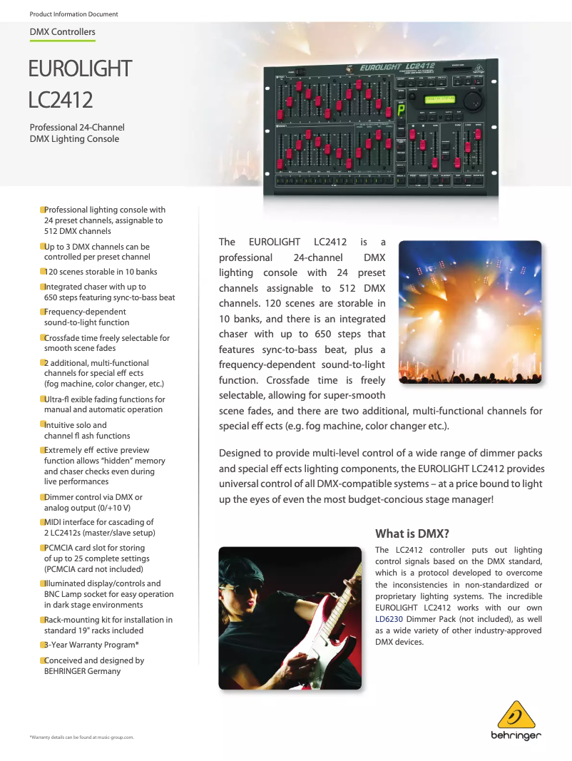 Página 1 del manual Ficha técnica Behringer Eurolight LC2412