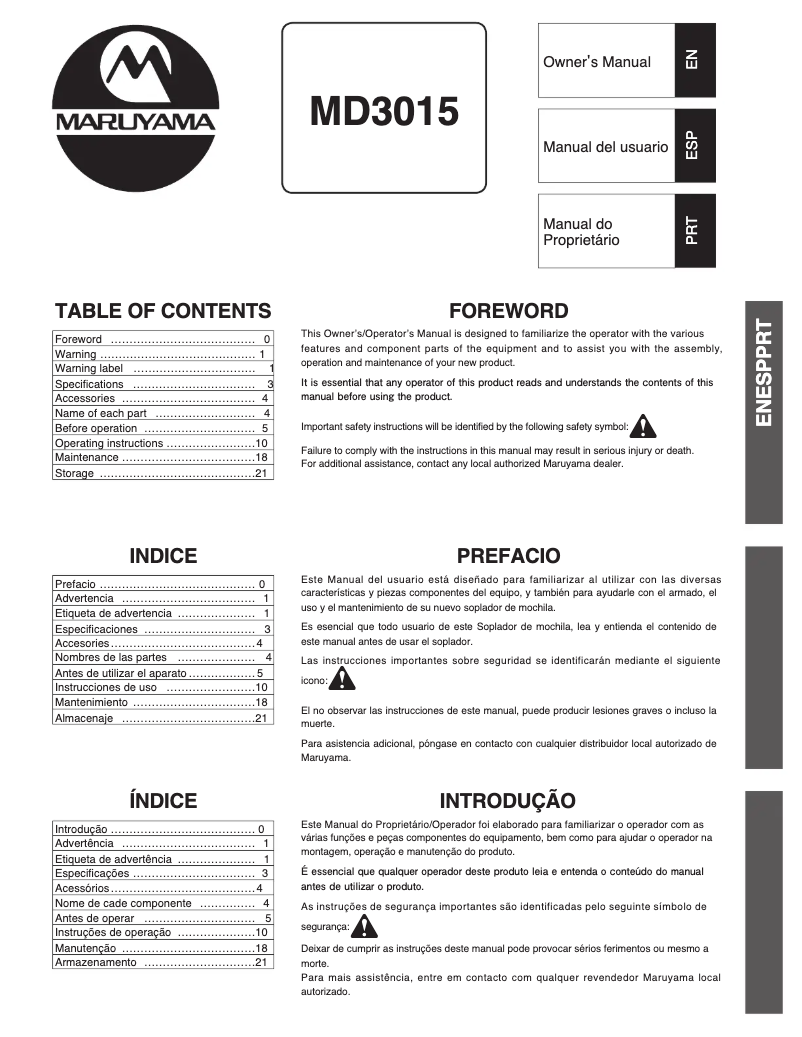 Imagen de la primera página del manual del dispositivo MD301