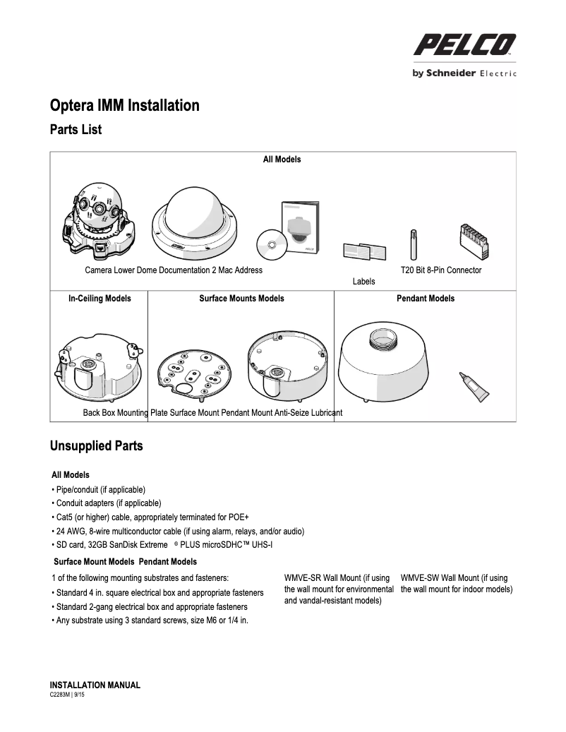 Imagen de la primera página del manual del dispositivo Optera IMM12018-1P