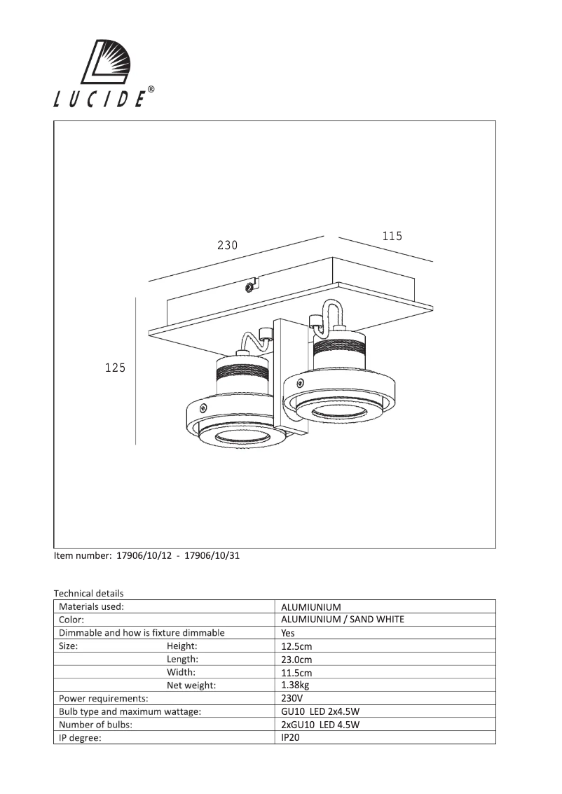 Página 1 del manual Manual de usuario Lucide Landa 17906/10/12