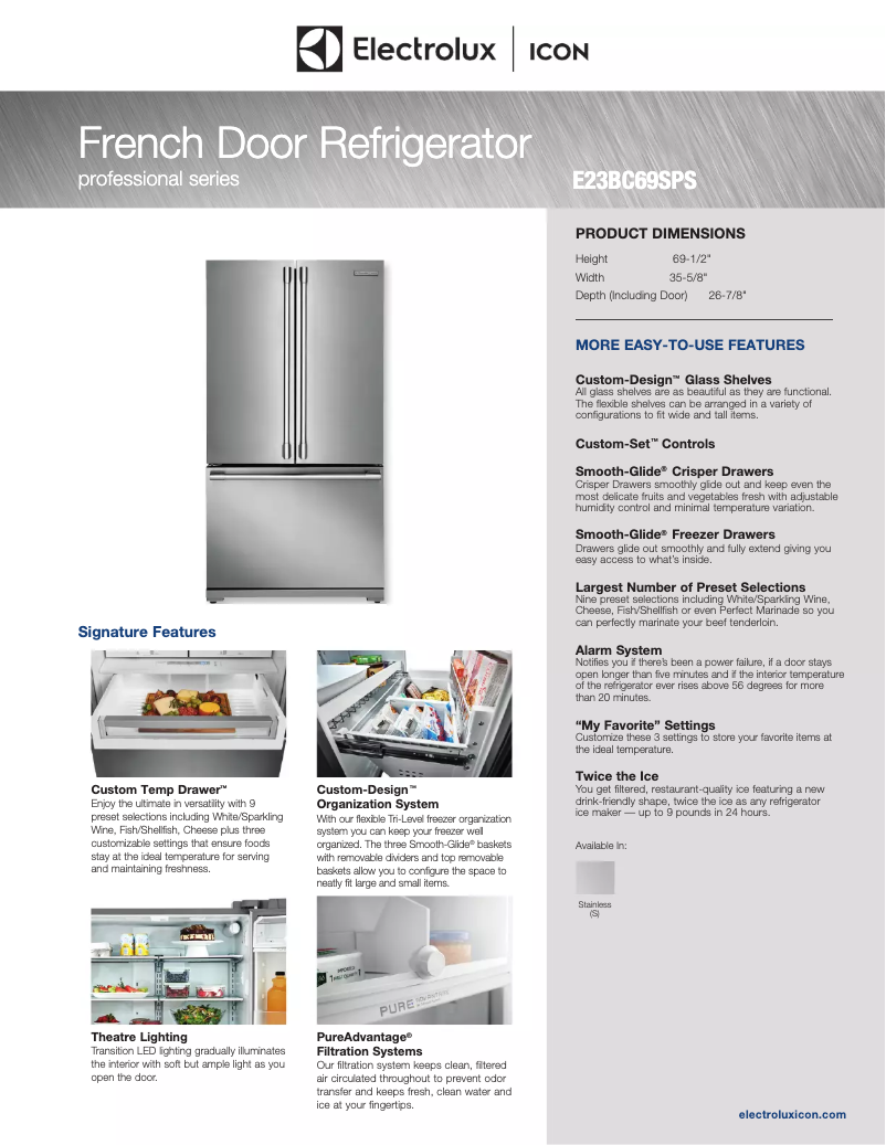 Página 1 del manual Ficha técnica Electrolux ICON E23BC69SPS