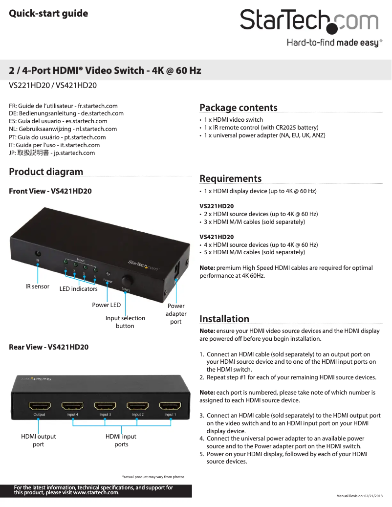 Imagen de la primera página del manual del dispositivo VS421HD20