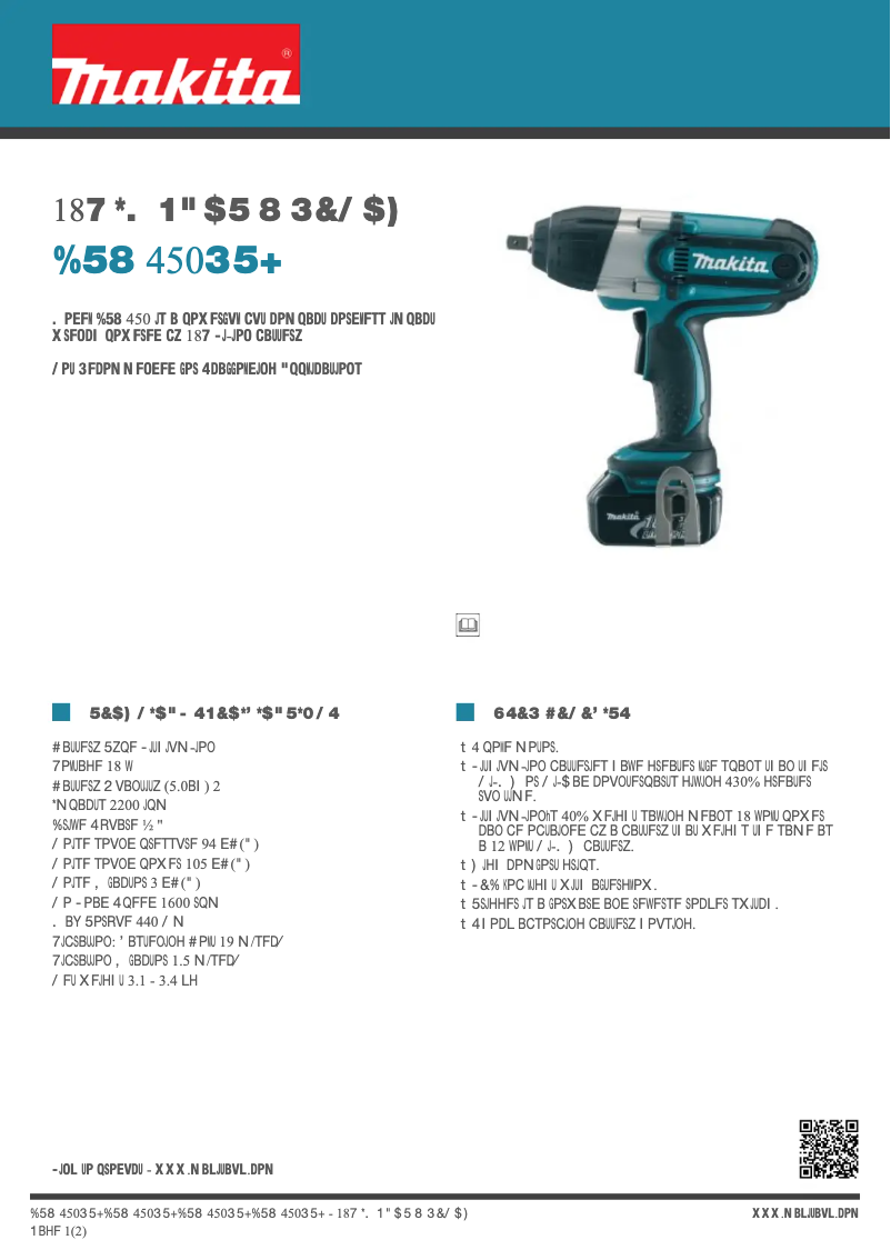 Página 1 del manual Ficha técnica Makita DTW450RTJ