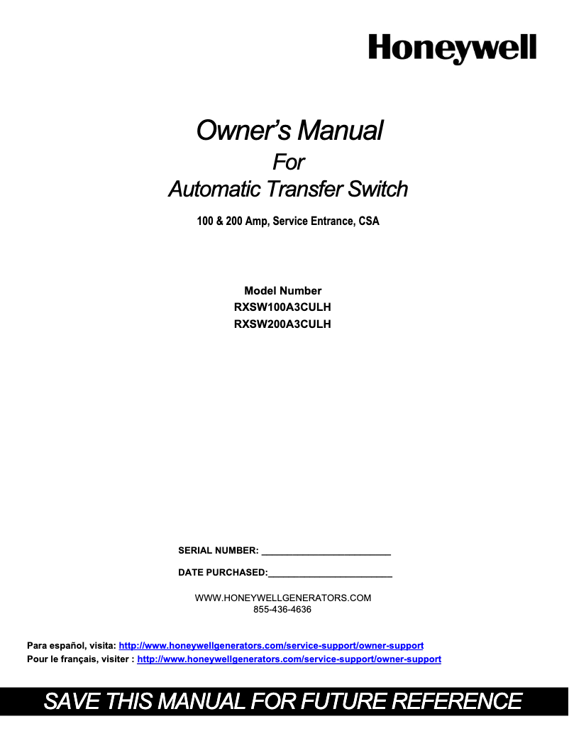 Página nº 1 - Manual de usuario Honeywell RXSW200A3CULH