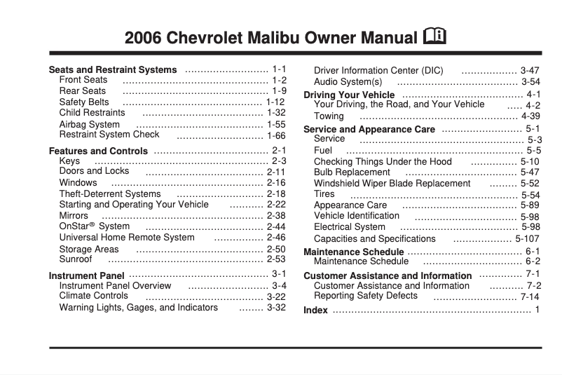 Página 1 del manual Manual de usuario Chevrolet Malibu (2025)
