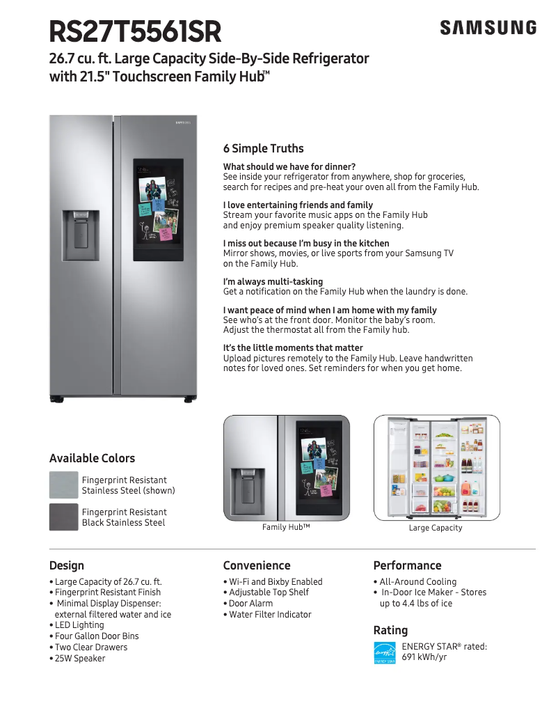 Página 1 del manual Ficha técnica Samsung RS27T5561SR/AA