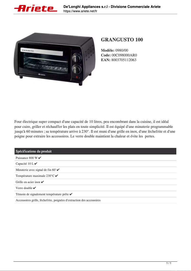 Imagen de la primera página del manual del dispositivo GranGusto 100