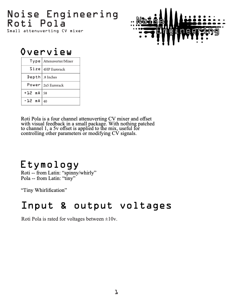 Página 1 del manual Manual de usuario Noise Engineering Roti Pola