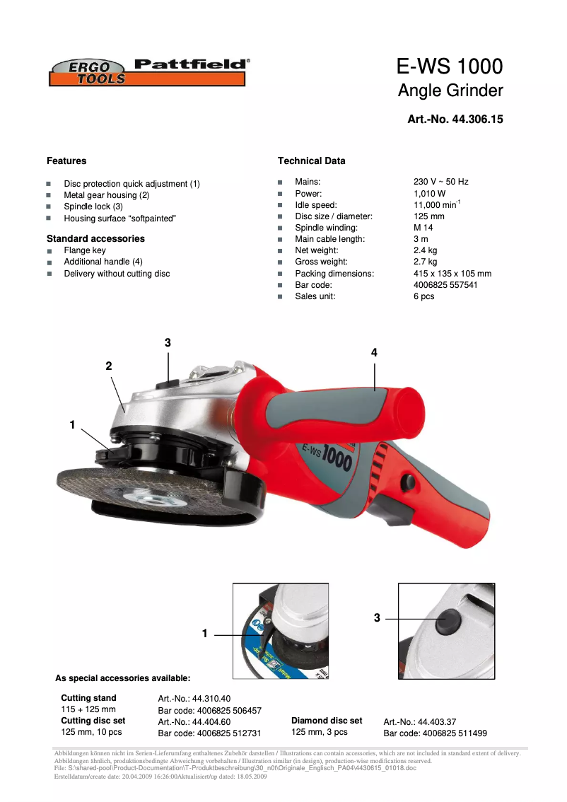 Página 1 del manual Manual de usuario Ergotools Pattfield E-WS 1000