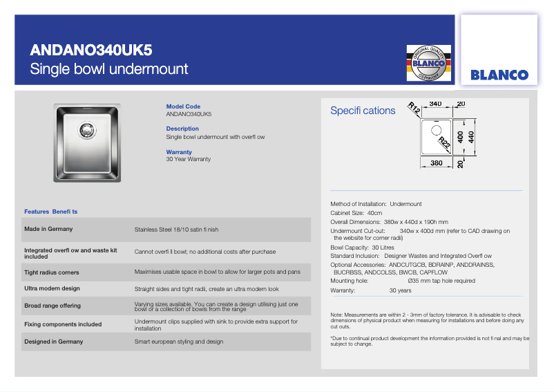 Imagen de la primera página del manual del dispositivo ANDANO 340-U