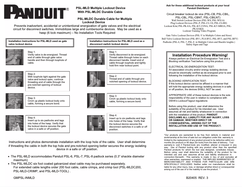 Página nº 1 - Manual de usuario Panduit PSL-MLD