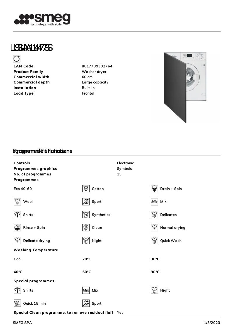 Página 1 del manual Folleto Smeg LSIA147S