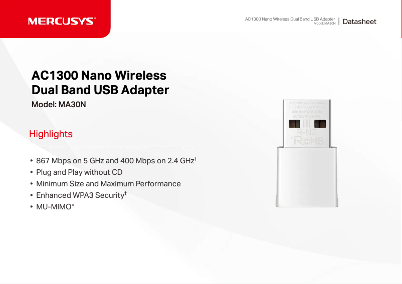 Página 1 del manual Ficha técnica Mercusys MA30N