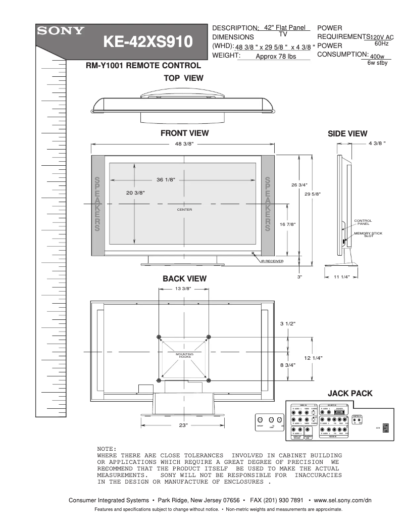 Imagen de la primera página del manual del dispositivo KE-42XS910