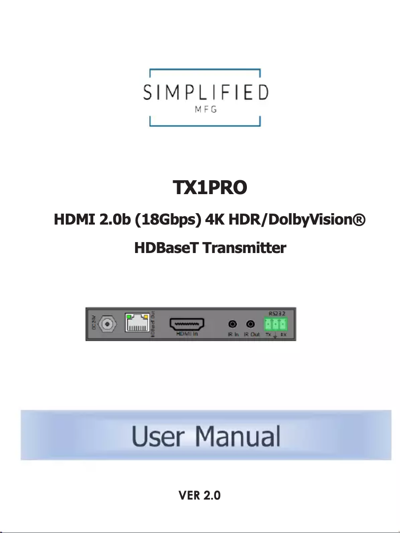 Página 1 del manual Manual de usuario Simplified MFG TX1PRO