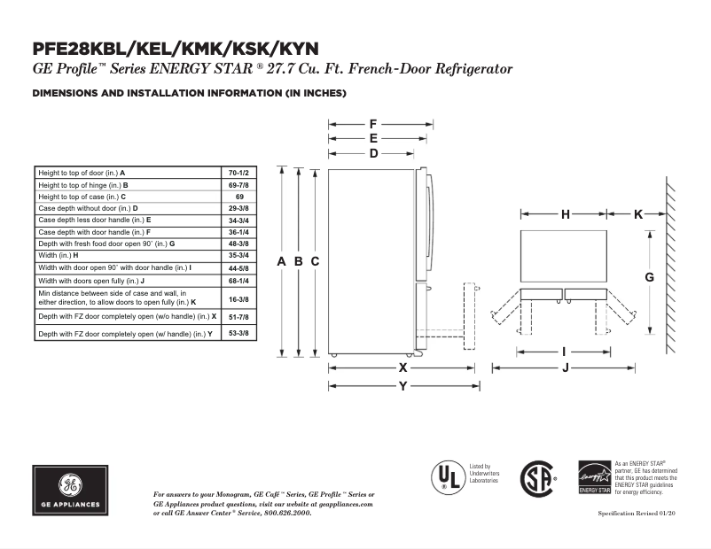 Página 1 del manual Ficha técnica GE Profile PFE28KBLTS