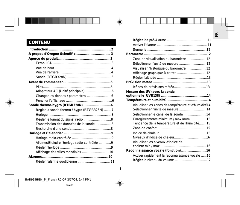 Página 1 del manual Manual de usuario Oregon Scientific BAR998HGN